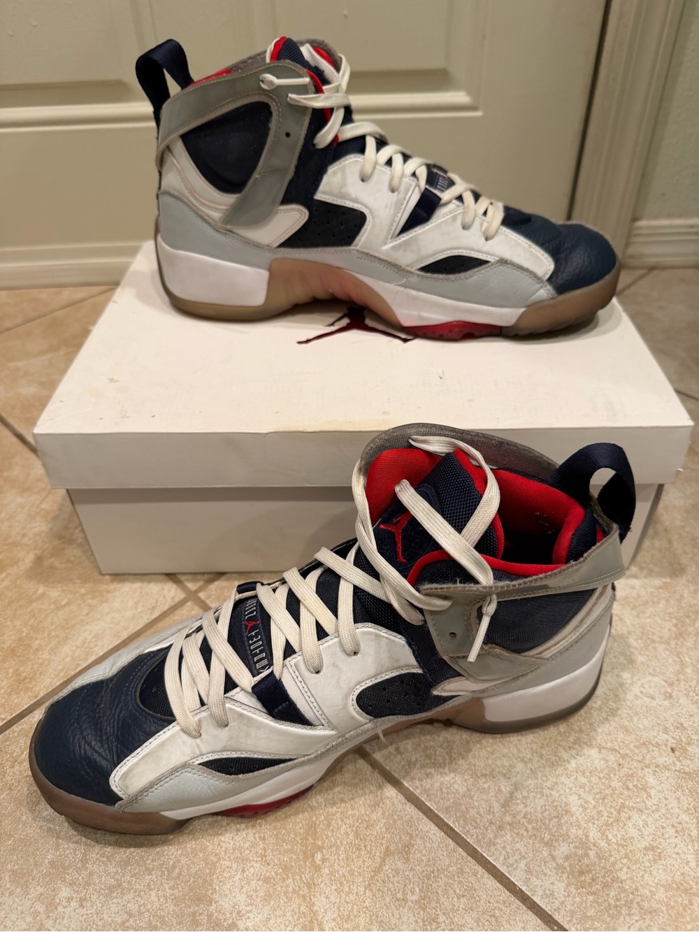 Size 12 - Jordan Jumpman Two Trey Olympic, White/Midnight Navy DO1925-101